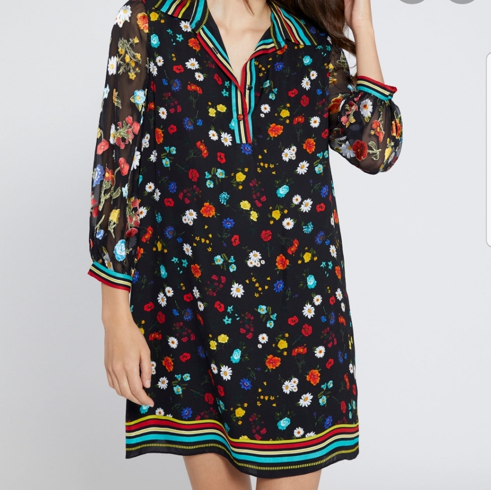 Alice+Olivia Lalita Floral Collared Dress Size M
